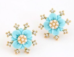 Seashell Blue Flower Stud Earrings
